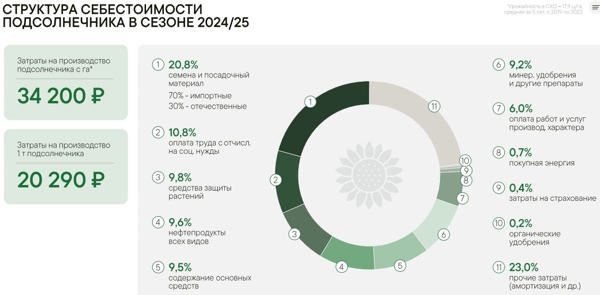 Структура себестоимости подсолнечника в сезоне 2024/2025
