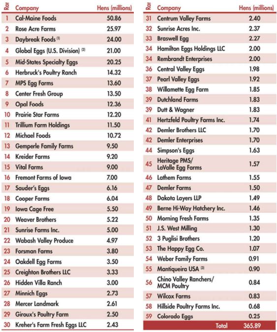США. Рейтинг производителей куриного яйца