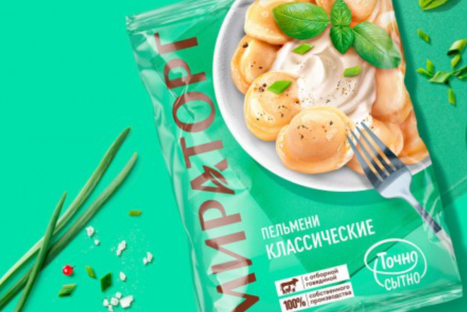 Новый дизайн упаковки пельменей Мираторг