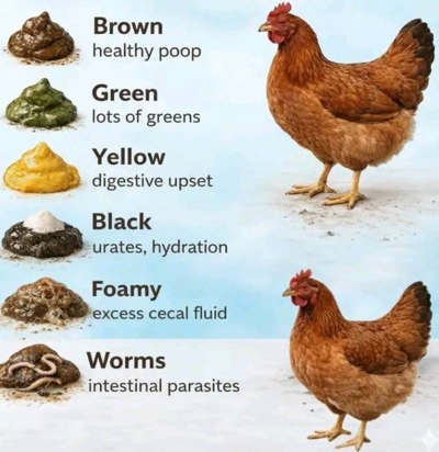 куриный помет, цвет позволяет выявить проблему у кур