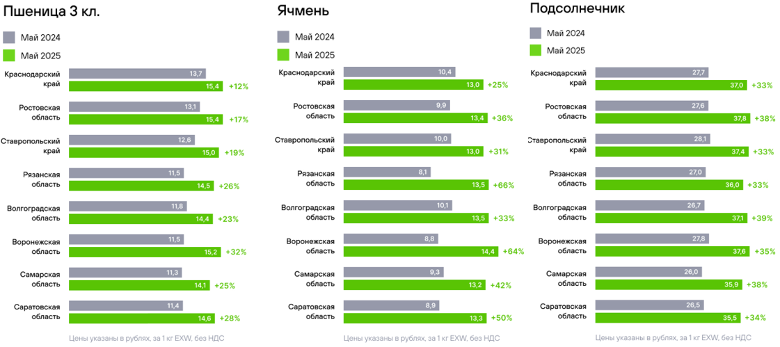 Зерновые и масличные, обзор цен 2024/2025